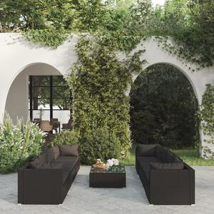 9-részes fekete polyrattan kerti ülőgarnitúra párnákkal