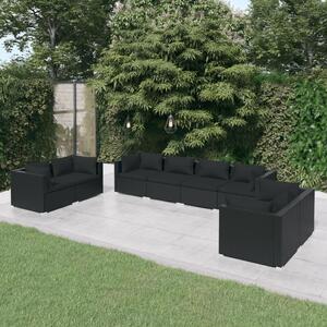 8-részes fekete polyrattan kerti ülőgarnitúra párnákkal