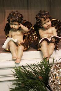 Krém-arany angyal szobrocskák, könyvvel 2-es szett