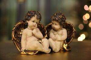 Krémszínű-arany angyal szobrok 2-szett