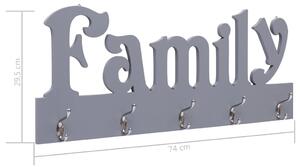 VidaXL szürke "FAMILY" feliratú fali fogas 74 x 29,5 cm