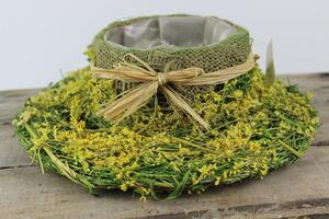 Zöldessárga természetes kalap virágcserép 29cm