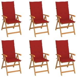 VidaXL 6 db tömör tíkfa kerti szék piros párnákkal