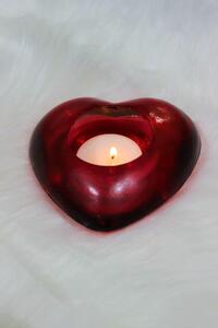 Piros szív alakú üveg mécsestartó