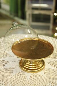 Arany süteménytartó, üveg kupolával 23cm