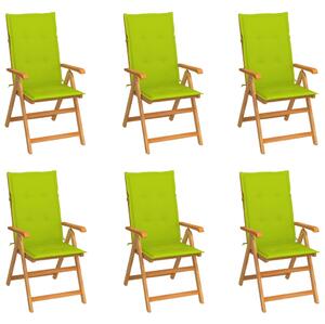 VidaXL 6 db tömör tíkfa kerti szék élénkzöld párnákkal