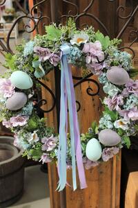 Kék-lila húsvéti kopogtató ajtódísz 44cm