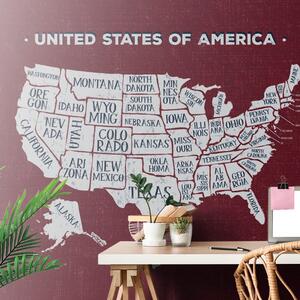 Tapéta az USA oktatási térképe bordó háttéren - 150x100