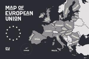 Öntapadó tapéta oktatási térkép az Európai Unió országainak nevével fekete fehérben