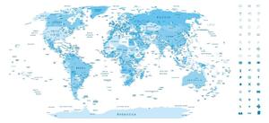 Tapéta részletes világtérkép kék színben