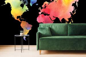 Öntapadó tapéta világtérkép akvarell fekete alapon