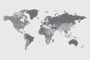 Öntapadó tapéta részletes világtérkép fekete fehérben