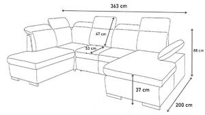 SAN MARINO ágyazható U alakú ülőgarnitúra, 365x90x195 cm, soft 017 white