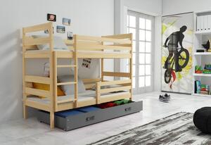 RAFAL emeletes ágy + AJÁNDÉK matrac + ágyrács, 80x190 cm, fehér, grafit