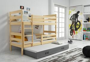 ERYK 3 emeletes ágy pótággyal + ajándék matrac + ágyrács, 80x160 cm, grafit, grafit
