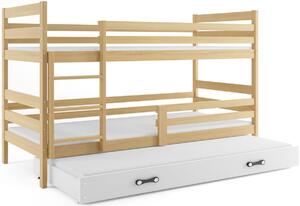 ERYK 3 emeletes ágy pótággyal + ajándék matrac + ágyrács, 90x220 cm, borovifenyő, fehér
