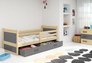 RICO P1 COLOR gyerek ágy, 80x190 cm, tárhely, borovifenyő/grafit