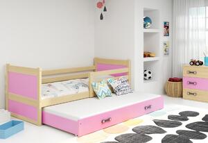 RICO P2 gyerek ágy pótággyal, 80x190 cm, borovifenyő/rózsaszín