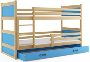 FIONA 2 COLOR emeletes ágy, 80x190 cm, borovifenyő/égszínkék