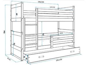 RICO 2 COLOR emeletes ágy + tárhely, 80x190 cm, grafit/égszínkék