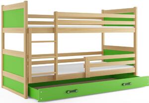 FIONA 2 COLOR emeletes ágy, 80x190 cm, borovifenyő/zöld