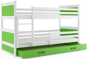 RICO 2 COLOR emeletes ágy + tárhely, 90x200 cm, fehér/zöld