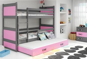 FIONA 3 COLOR emeletes ágy pótággyal, 80x190 cm, fehér/rózsaszín