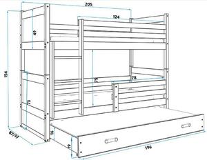 RICO 3 COLOR emeletes ágy pótággyal, 80x160 cm, grafit/fehér
