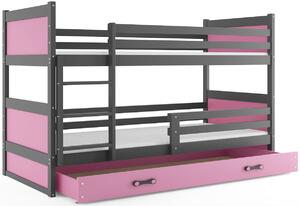 RICO 3 COLOR emeletes ágy pótággyal, 80x190 cm, grafit/rózsaszín