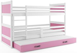 RICO 3 COLOR emeletes ágy pótággyal, 80x190 cm, fehér/rózsaszín