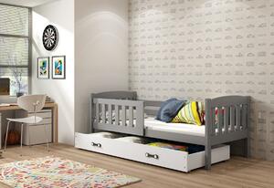KUBUS P1 gyerek ágy + ajándék matrac + tárhely + ágyrács, 80x160 cm, grafit, fehér