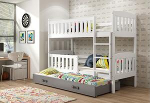 KUBUS 3 emeletes ágy + ajándék matrac + ágyrács, 90x200 cm, fehér, grafit