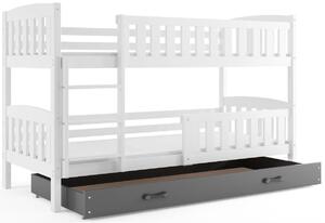 FLORENT emeletes ágy + AJÁNDÉK matrac + ágyrács, 90x200 cm, fehér, grafit
