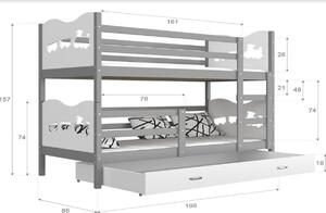 FOX 2 COLOR emeletes ágy, 190x80 cm, fehér/rózsaszín - srdiečka