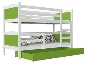 MATEUSZ 2 COLOR emeletes ágy, 190x80 cm, fehér/zöld