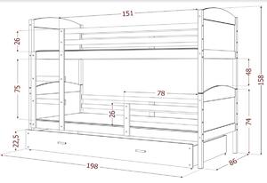 MATEUSZ 2 COLOR emeletes ágy, 184x80 cm, szürke/zöld