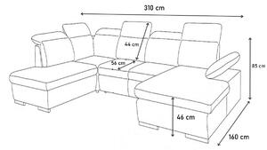 NORRIS ágyazható U alakú ülőgarnitúra, balos, 310x85x160 cm, jasmine29/soft33