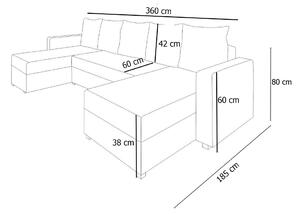 PALERMO U alakú ülőgarnitúra, 360x80x185 cm, portland76/portland90, jobbos