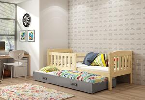 KUBUS P2 gyerek ágy + ajándék matrac + ágyrács, 90x200 cm, borovifenyő, grafit