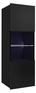 BRINICA vitrines faliszekrény, fekete/magasfényű fekete, + kék LED