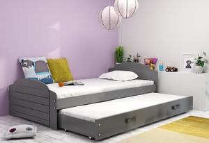 DOUGY P2 gyerekágy pótággyal + AJÁNDÉK matrac + ágyrács, 90x200, grafit+fehér