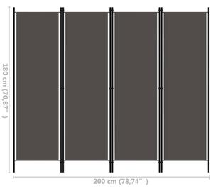 VidaXL antracitszürke 4 paneles paraván 200 x 180 cm