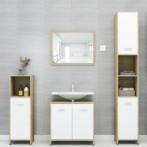 VidaXL 4 részes fehér-sonoma színű forgácslap fürdőszobai bútorszett