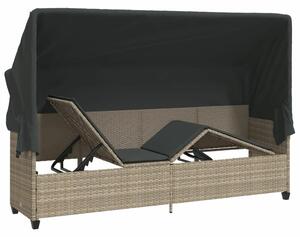 VidaXL világosszürke polyrattan napozóágy tetővel és párnával