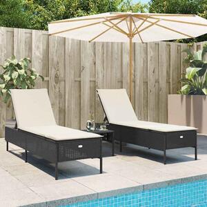 VidaXL Napozóágy - 2 db - Fekete Polyrattan - Párnával