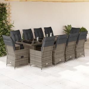 11 részes szürke polyrattan kerti bisztrógarnitúra párnákkal