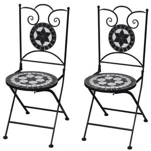 VidaXL 2 db fekete és fehér összecsukható kerámia kerti szék