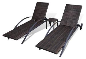 VidaXL barna polyrattan napozóágyak asztallal