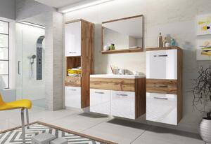 ALBA fürdőszoba összeállítás mosdóval, tölgy/magasfényű fehér