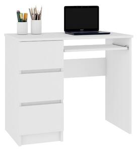 KORDA A-6 íróasztal, 90x77x50, fehér/magasfényű fekete, balos